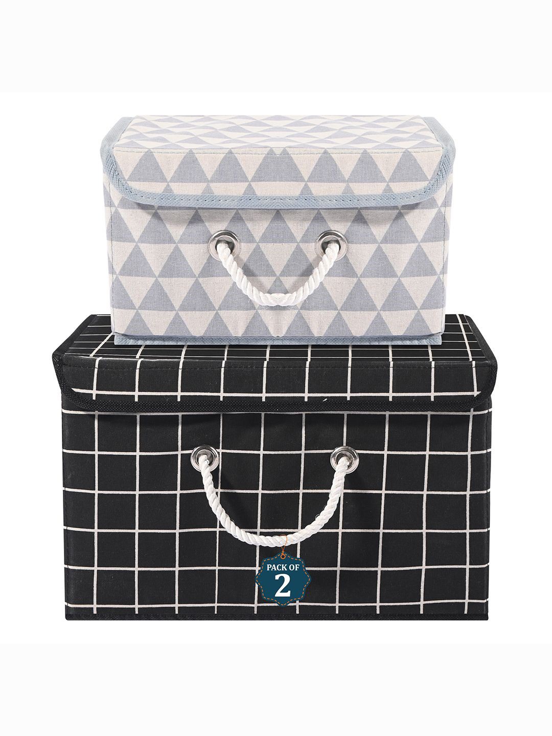 

Kuber Industries Black & Grey 2 Pieces Printed Cotton Foldable Drawer Organisers