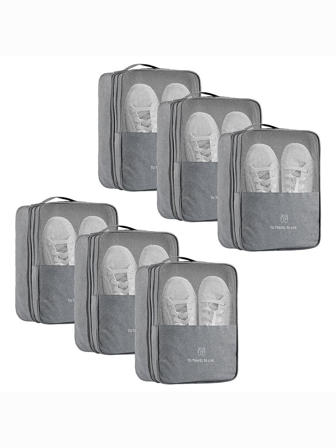

Kuber Industries Grey 6 Pieces Regular Travelling Shoes Bags Organisers with 3 Layer