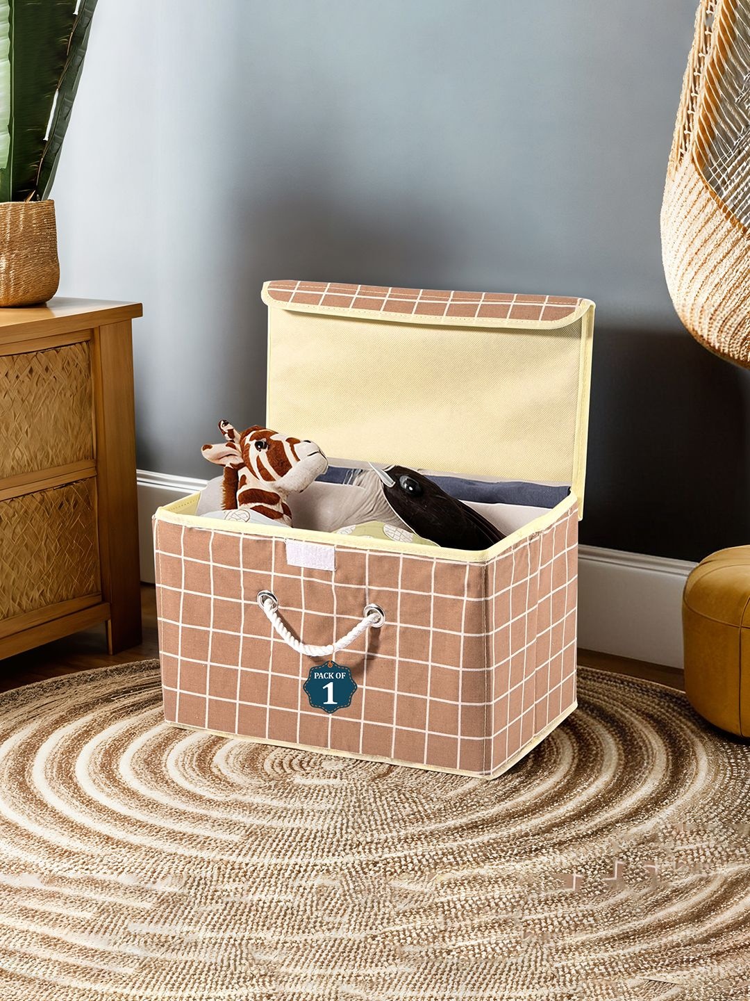 

Kuber Industries Brown & White Checked Cotton Multipurpose Drawer Organisers
