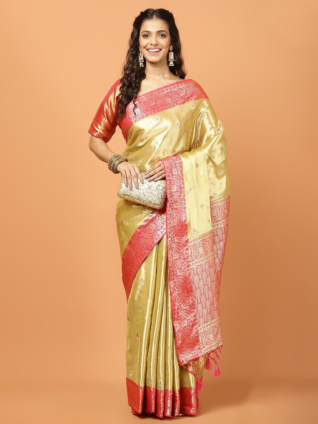 

Meena Bazaar Woven Design Zari Tissue Banarasi Saree, Beige