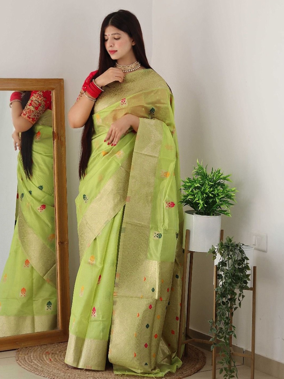 

Anouk Ethnic Motifs Woven Design Organza Saree, Sea green