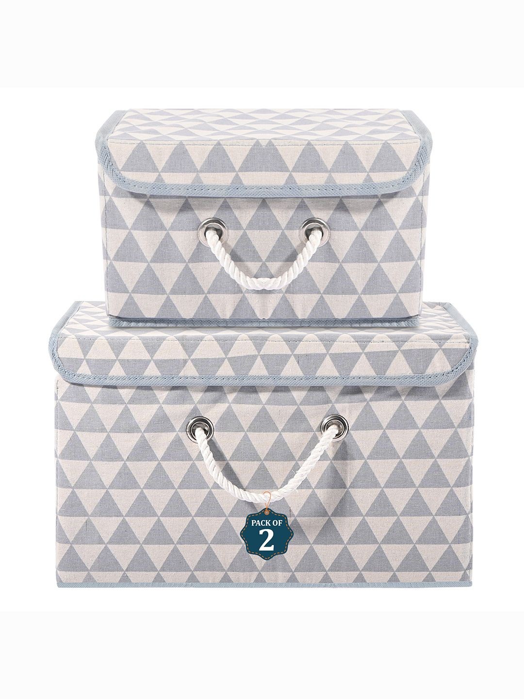 

Kuber Industries Grey Set of 2 Printed Cotton Reusable Drawer Organisers