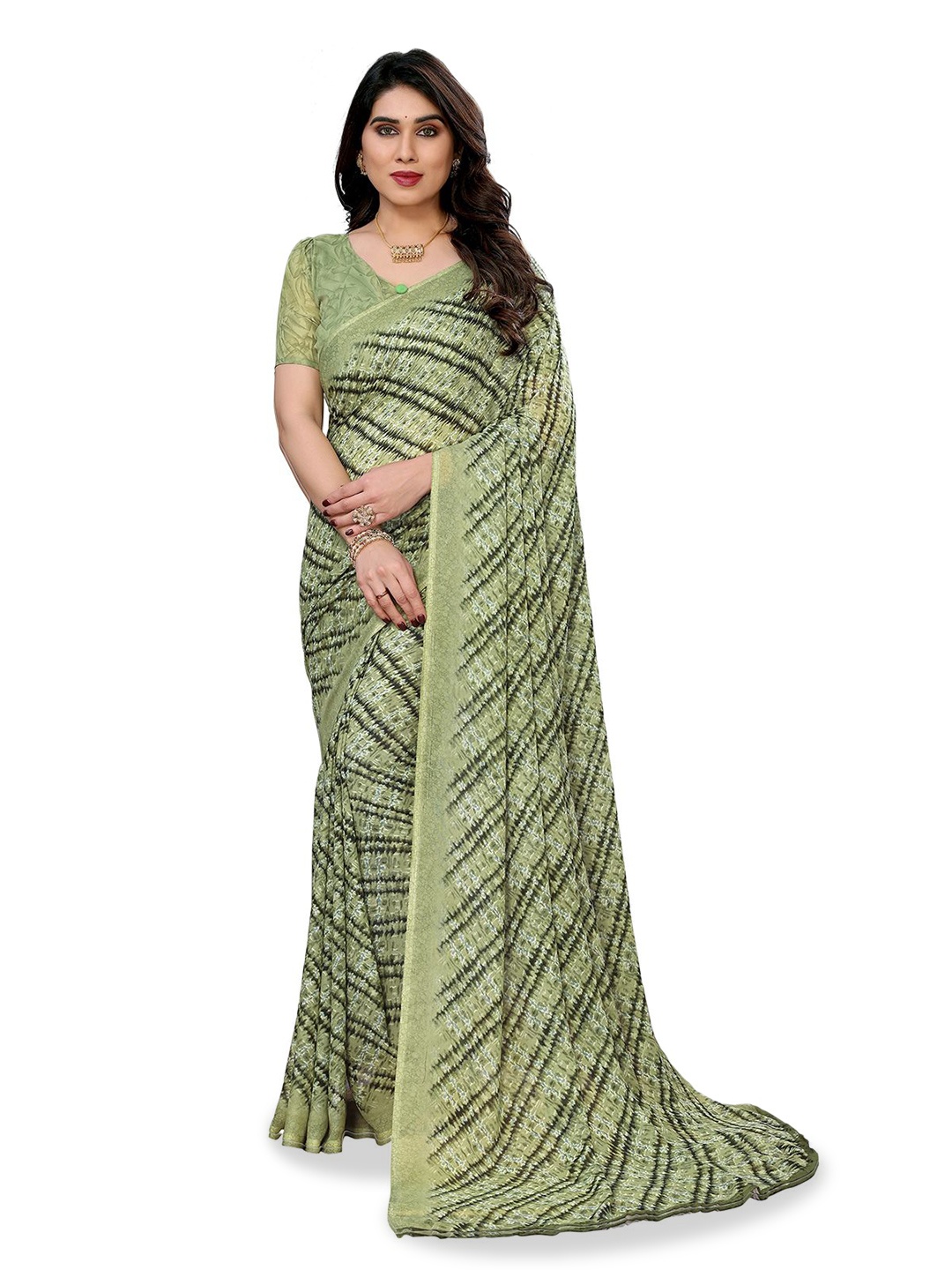 

Moda Rapido Floral Printed Saree With Blouse Piece, Green