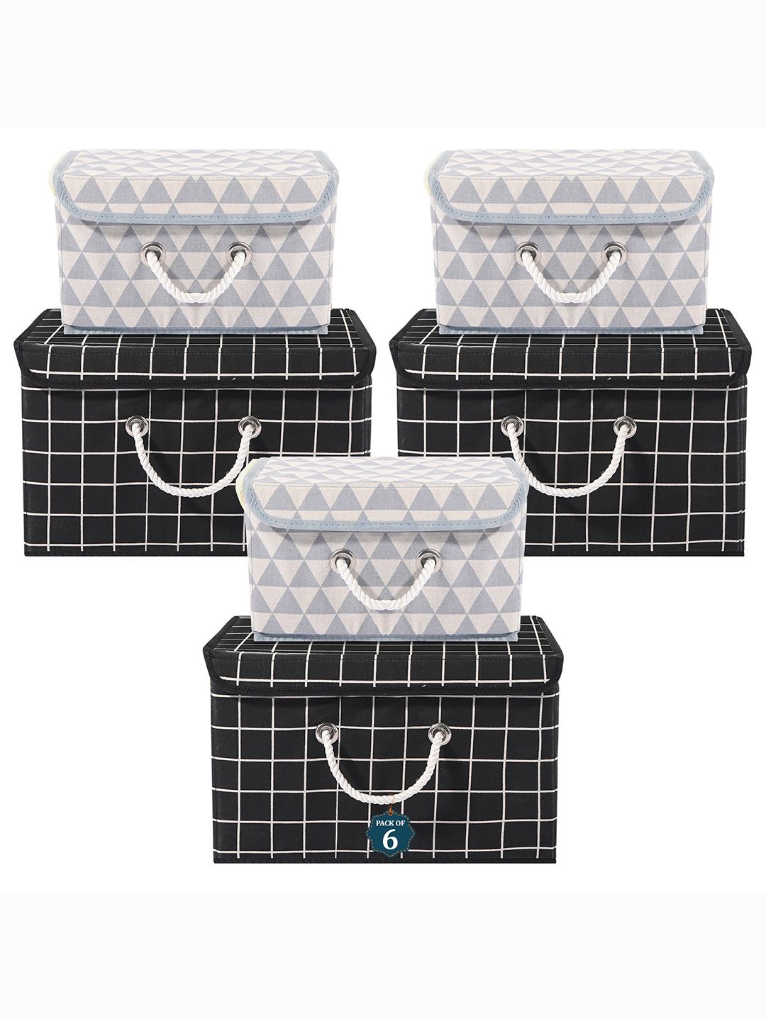 

Kuber Industries Black & Grey 6 Pieces Checked Cotton Multipurpose Drawer Organisers