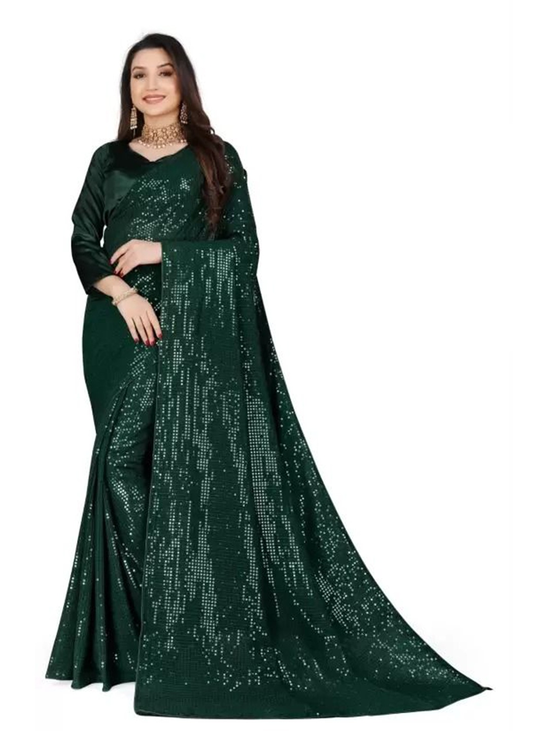 

KALINI Women Embellished Poly Georgette Saree, Green