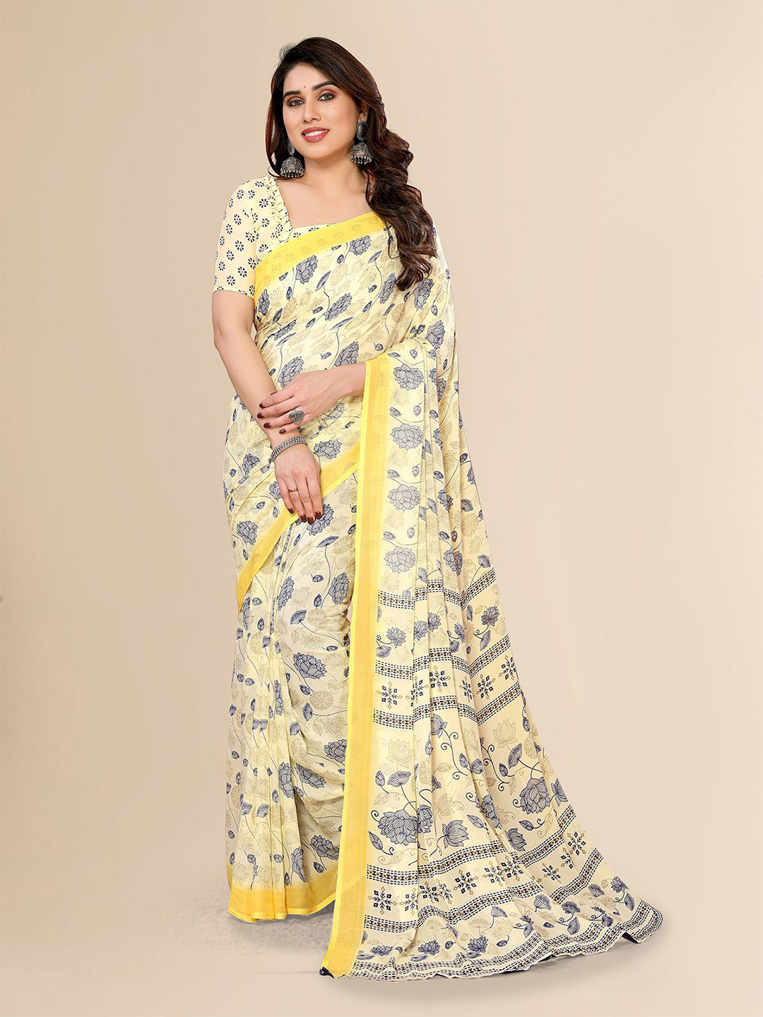 

Moda Rapido Floral Poly Georgette Saree, Yellow