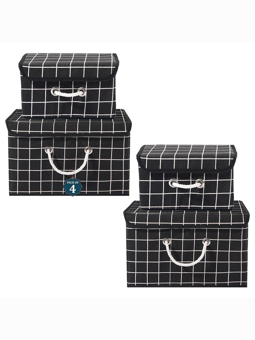 

Kuber Industries Black and White Set of 4 Checked Cotton Reusable Drawer Organisers