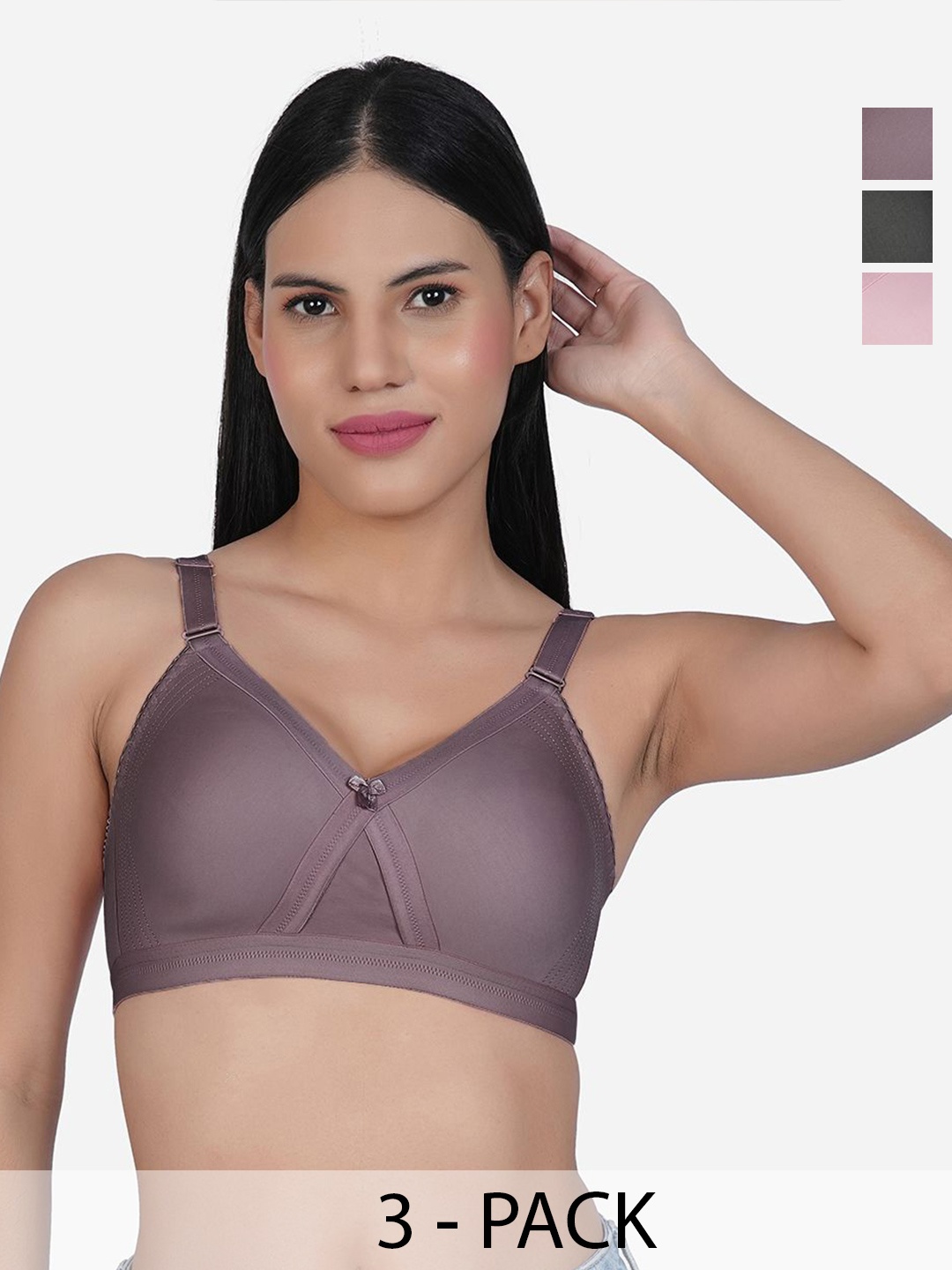 

SHYAM SONS FLAIR Pack Of 3 Full Coverage Minimizer Bra, Pink