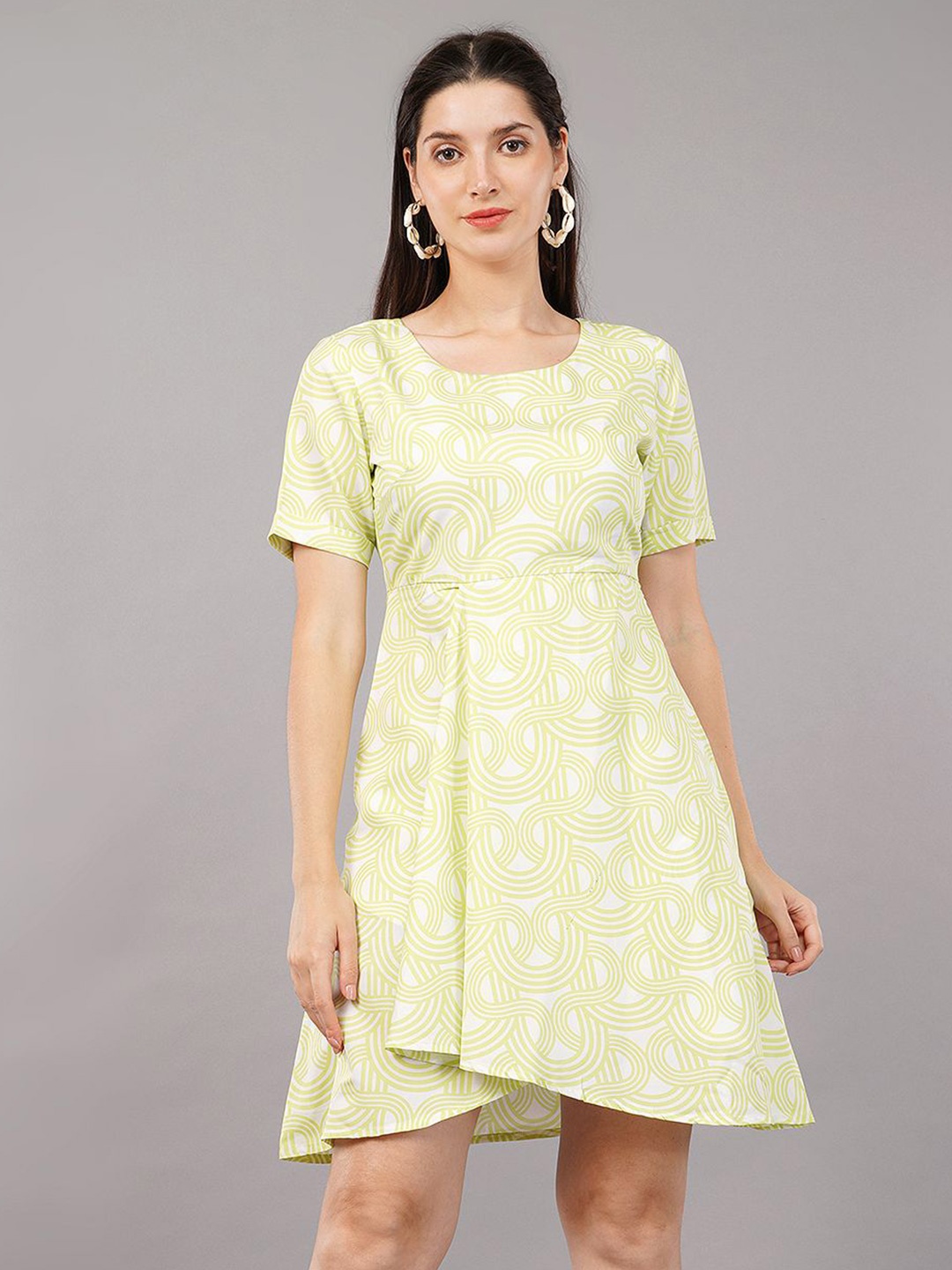 

Avaasa Buy Shruthi Women Printed Round Neck A-Line Dress, Yellow