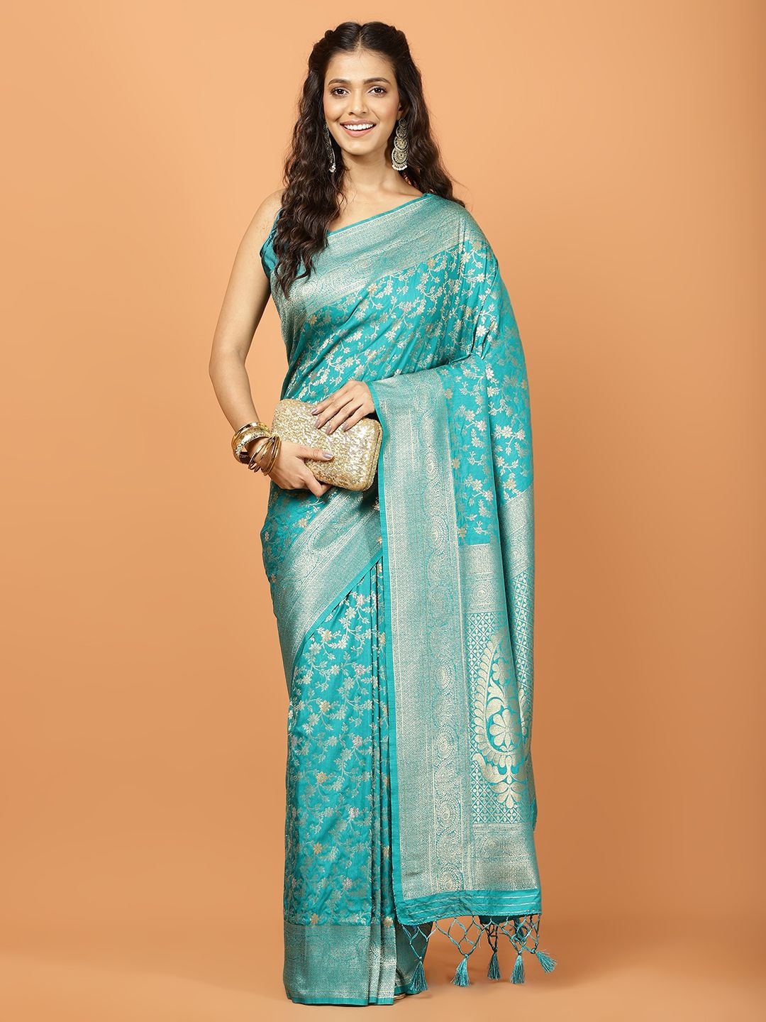 

Meena Bazaar Women Woven Design Saree, Blue