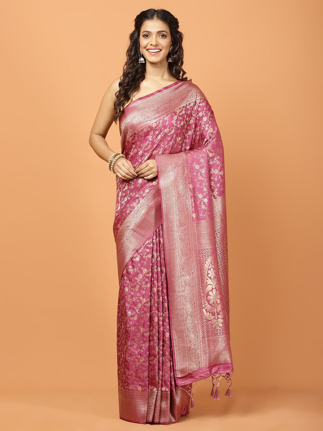 

Meena Bazaar Woven Design Zari Art Silk Saree, Pink