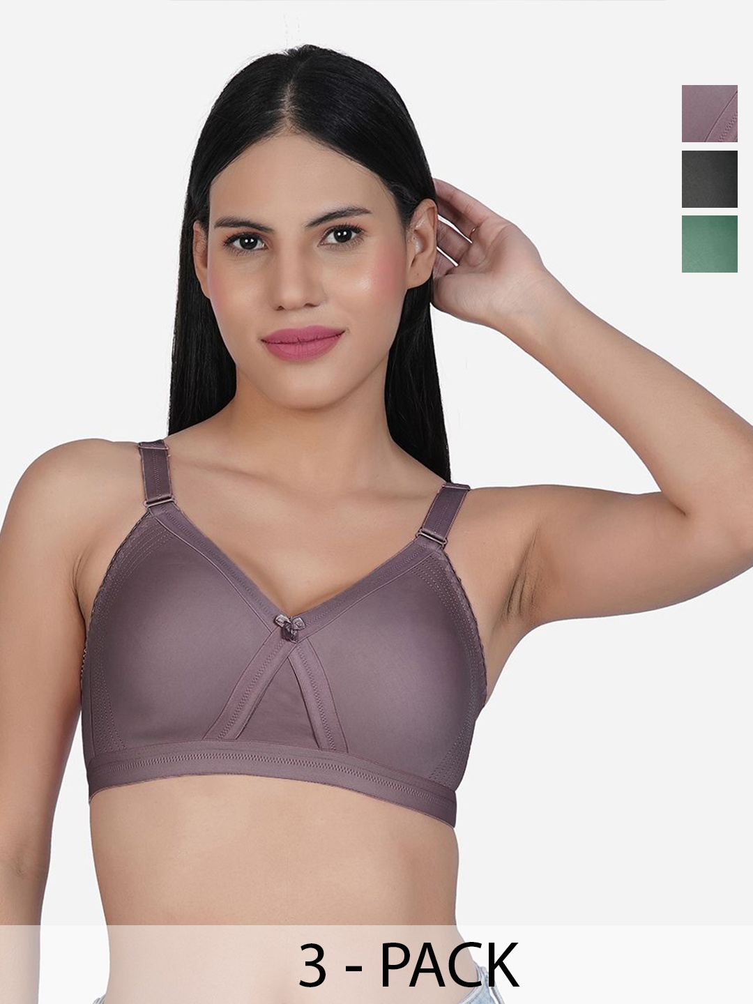 

SHYAM SONS FLAIR Women Pack Of 3 Full Coverage Non Padded Minimizer Bra, Black