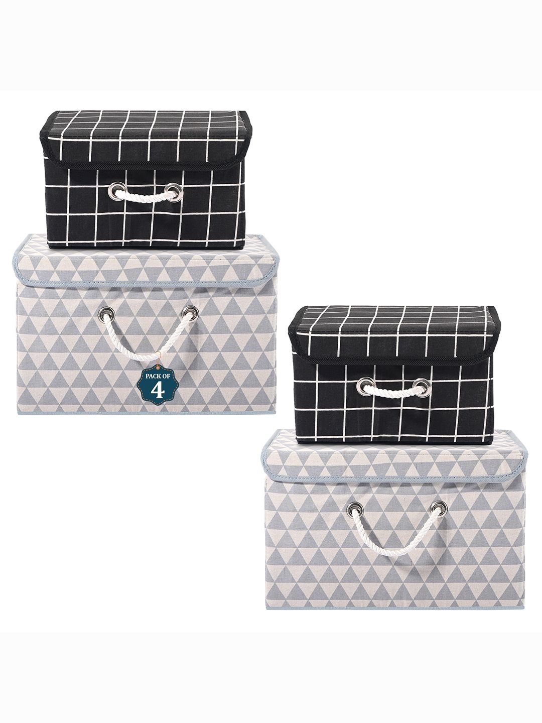 

Kuber Industries Grey & Black 4 Pieces Printed Cotton Foldable Drawer Organisers