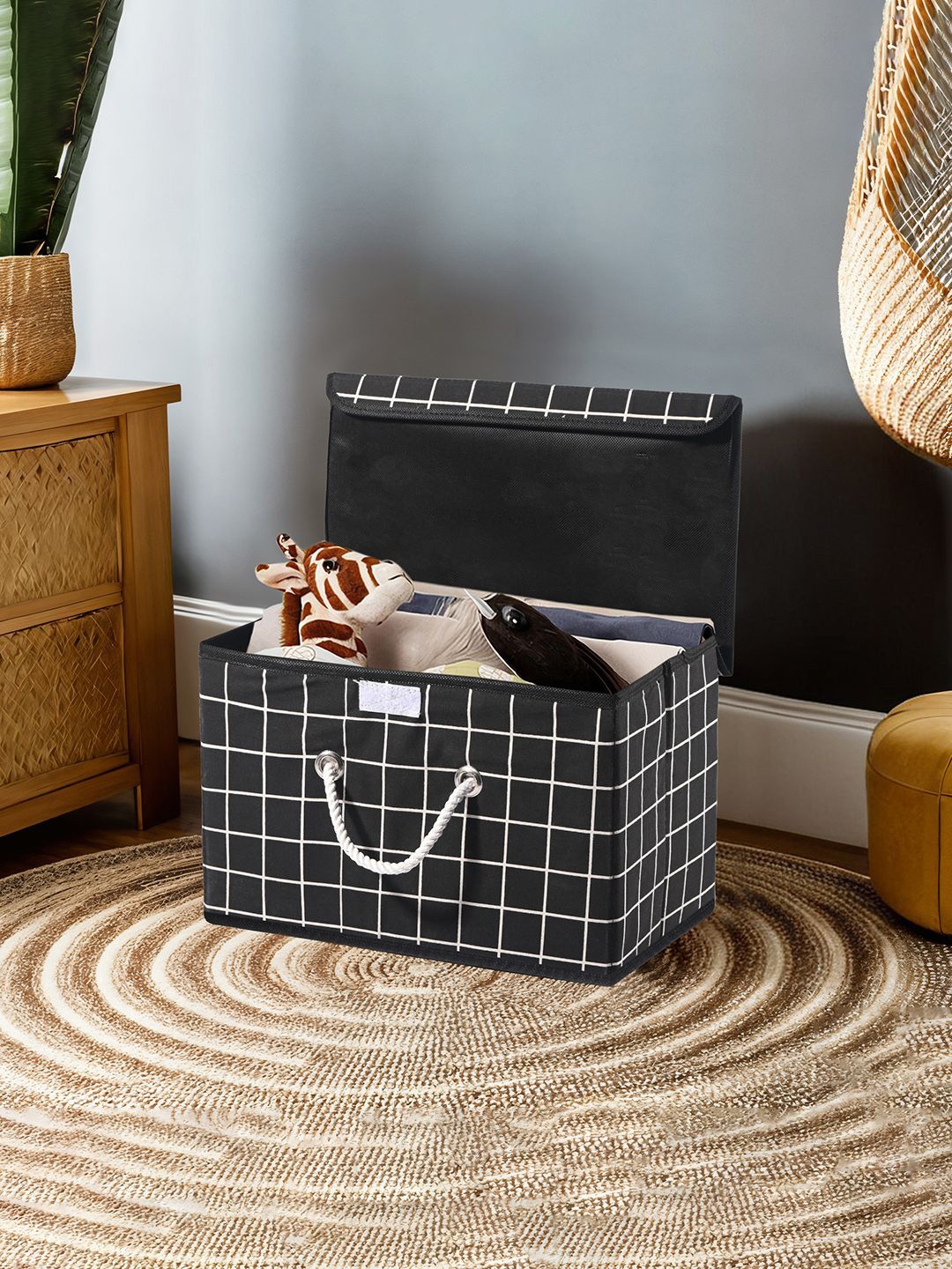

Kuber Industries Black & White Checked Foldable Drawer Organiser