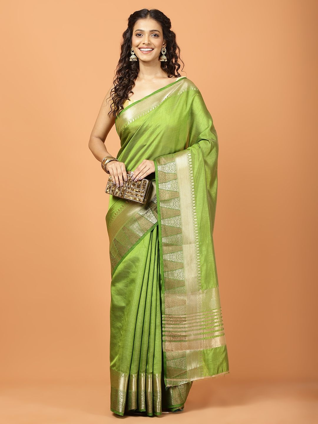 

Meena Bazaar Woven Design Zari Saree, Green