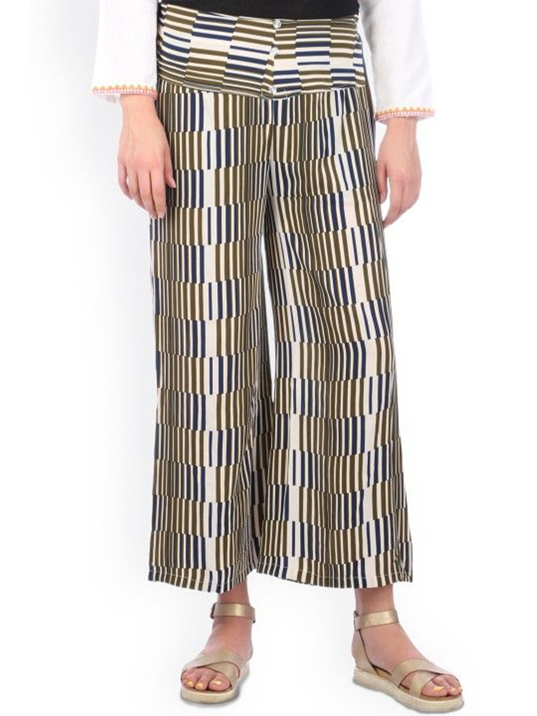 

shiloh Women Striped Georgette Palazzos, Blue