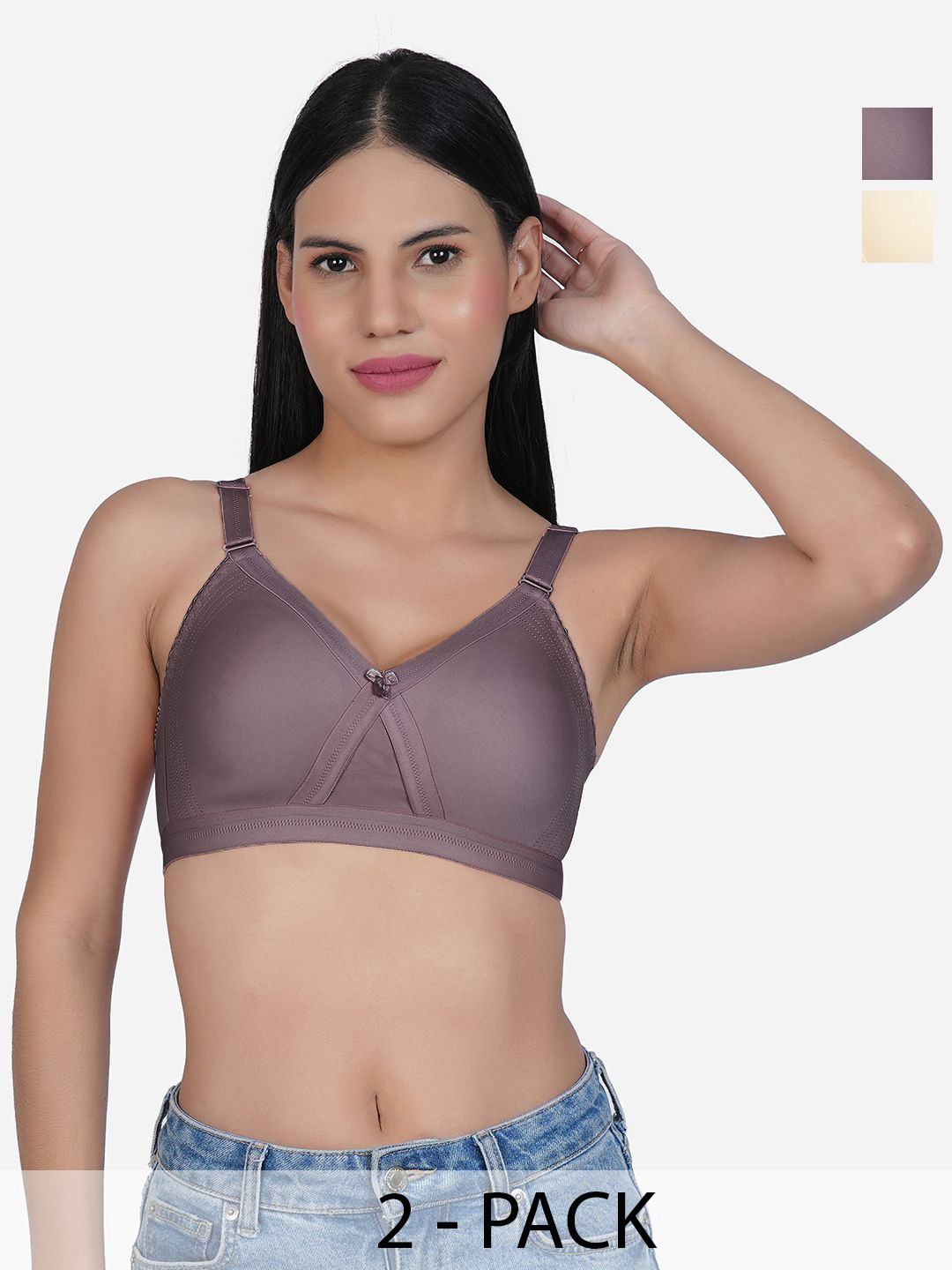

SHYAM SONS FLAIR Pack Of 2 Full Coverage Non Padded Seamless Bra, Beige