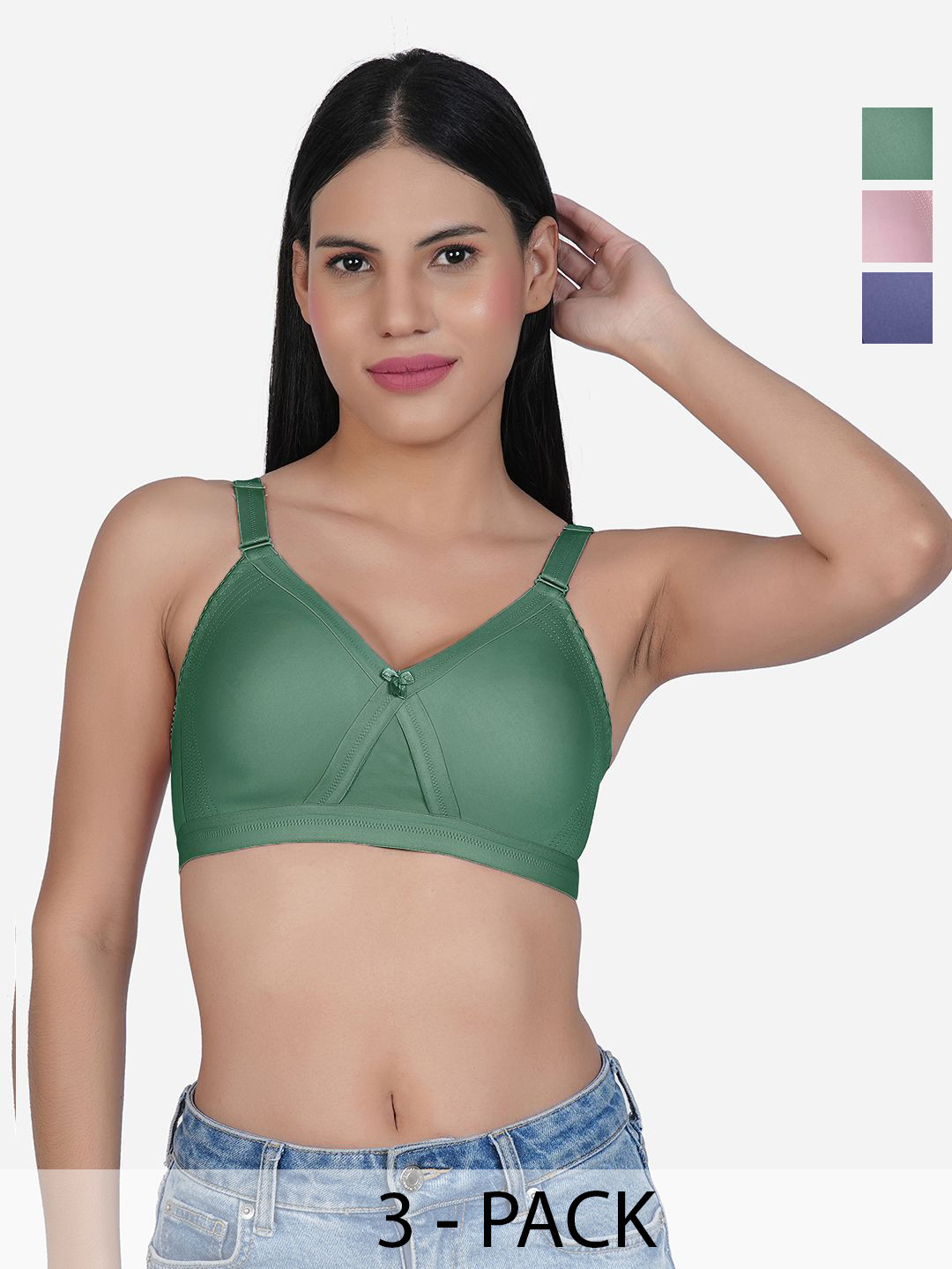 

SHYAM SONS FLAIR Women Pack Of 3 Full Coverage Bra, Blue