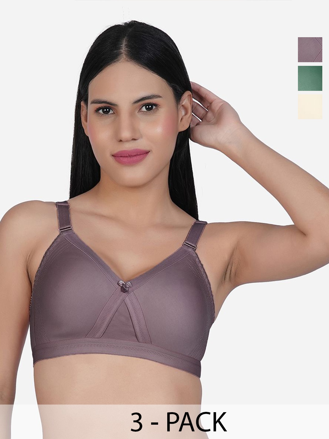 

SHYAM SONS FLAIR Women Pack of 3 Seamless Full Coverage Bra, Beige