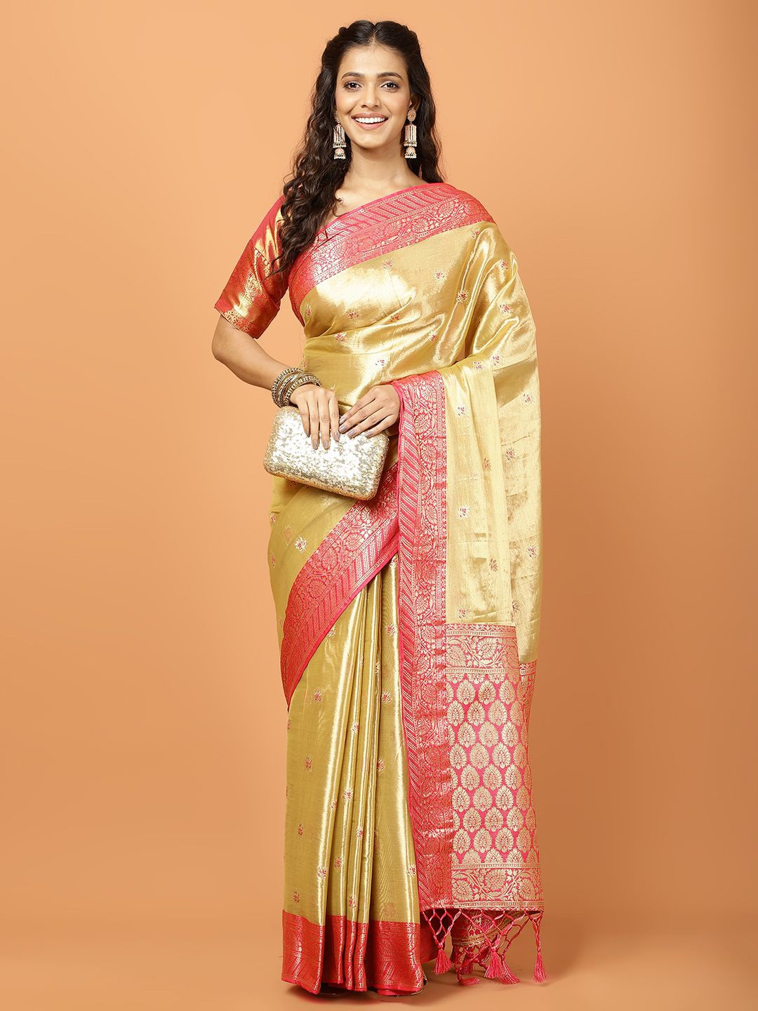 

Meena Bazaar Tissue Banarasi Saree, Beige