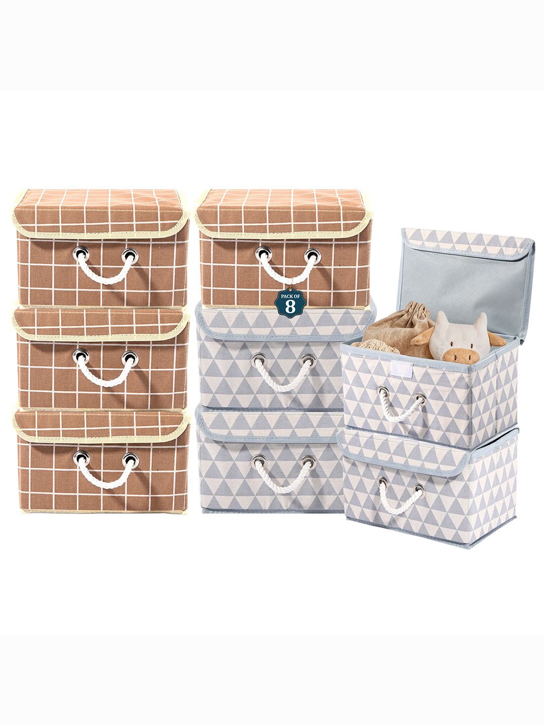 

Kuber Industries Brown Set of 8 Reusable Drawer Organiser Printed Storage Basket