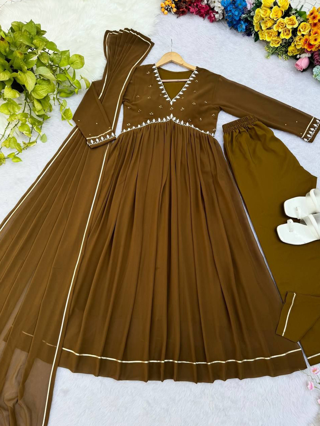 

MBL Women Georgette Empire Dress, Brown