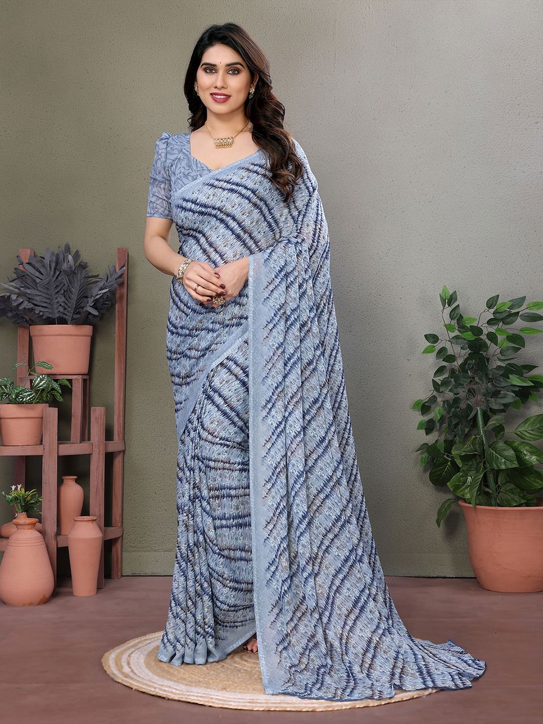 

ANAND SAREES Printed Saree With Blouse Piece, Grey