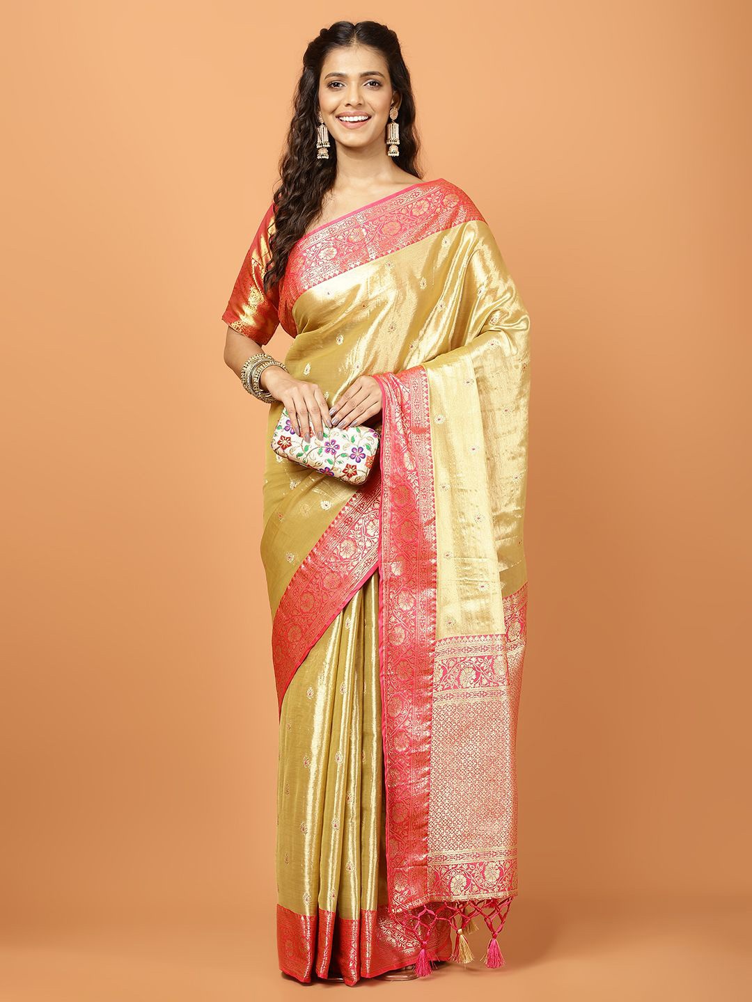 

Meena Bazaar Woven Design Tissue Banarasi Saree, Beige