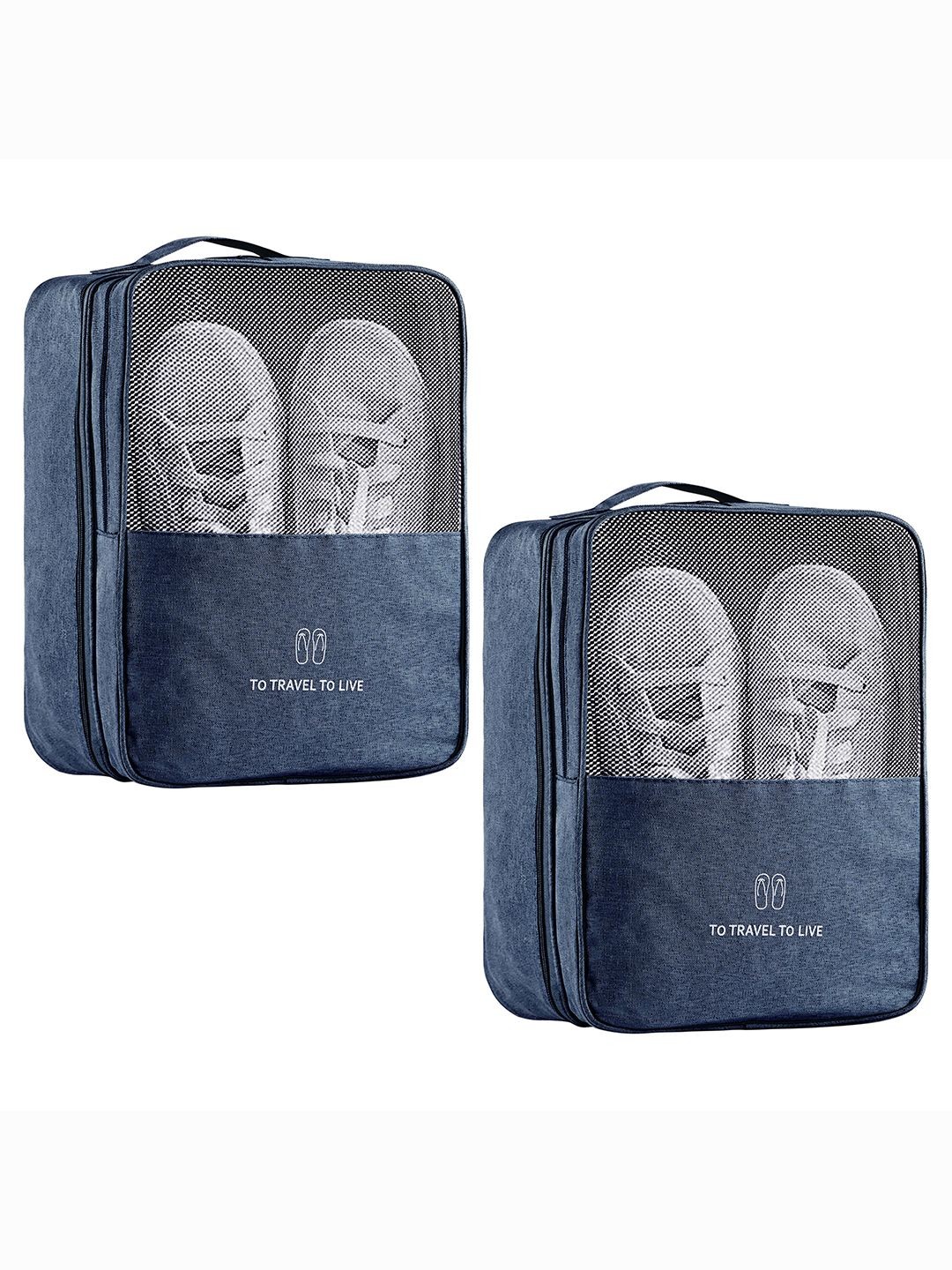 

Kuber Industries Navy Blue 2 Pieces Regular Travelling Shoes Bags Organisers with 3 Layer