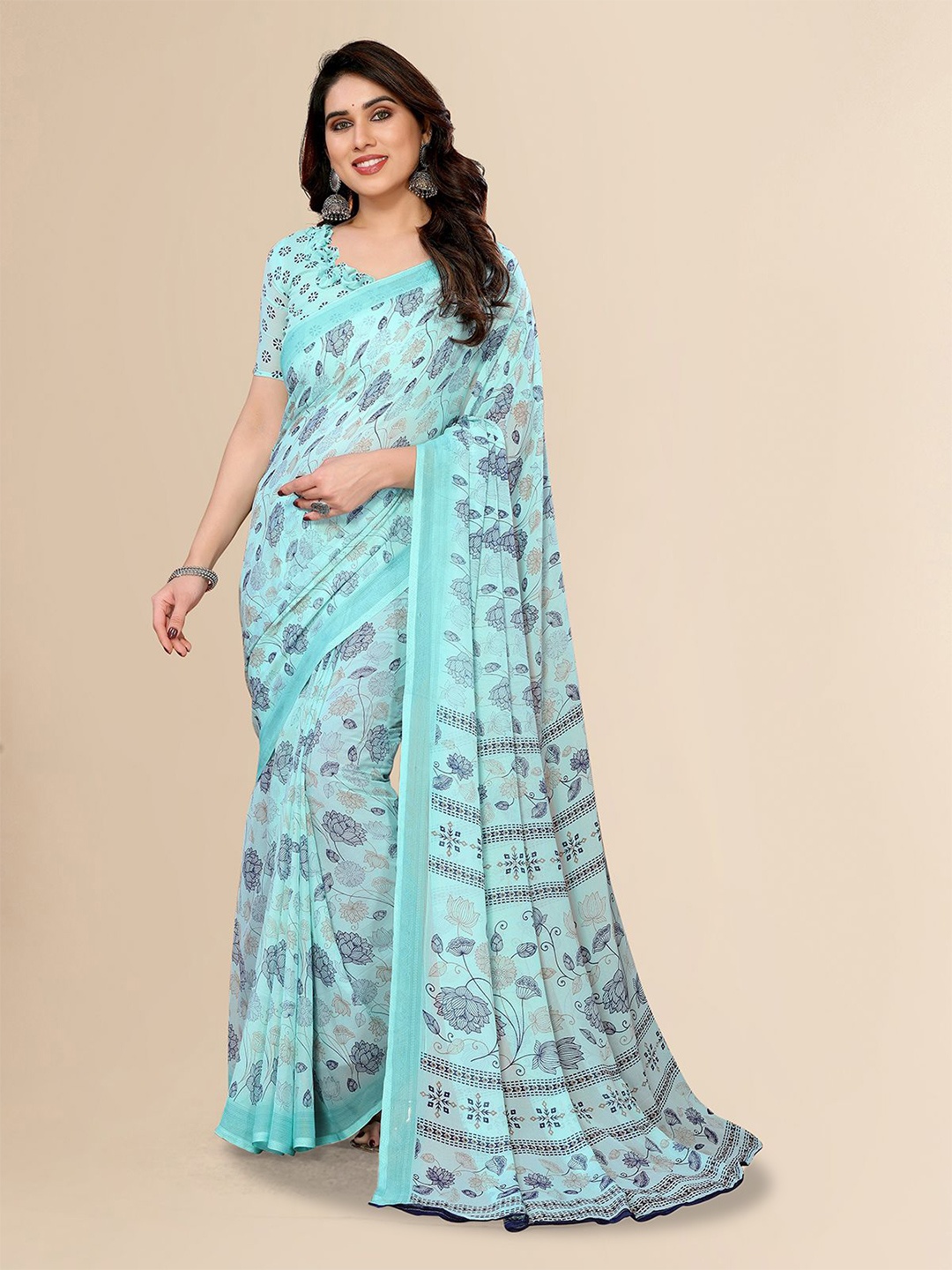 

Moda Rapido Floral Printed Saree, Blue