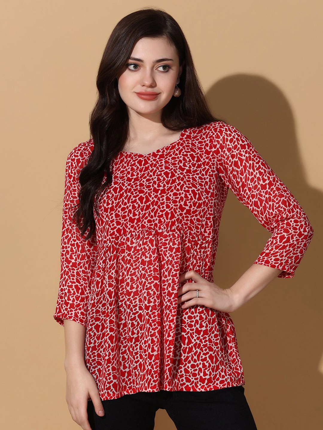 

Moda Rapido Women Animal Printed Georgette Empire Top, Red