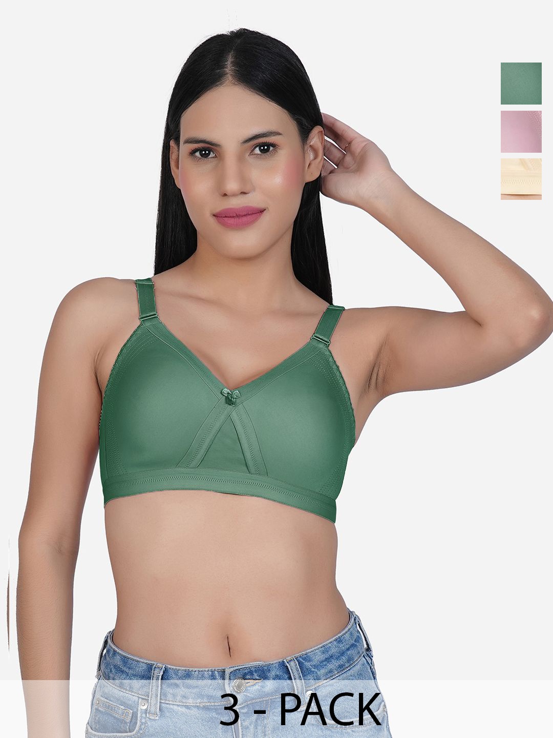 

SHYAM SONS FLAIR Women Pack of 3 Full Coverage Minimizer Bra, Green
