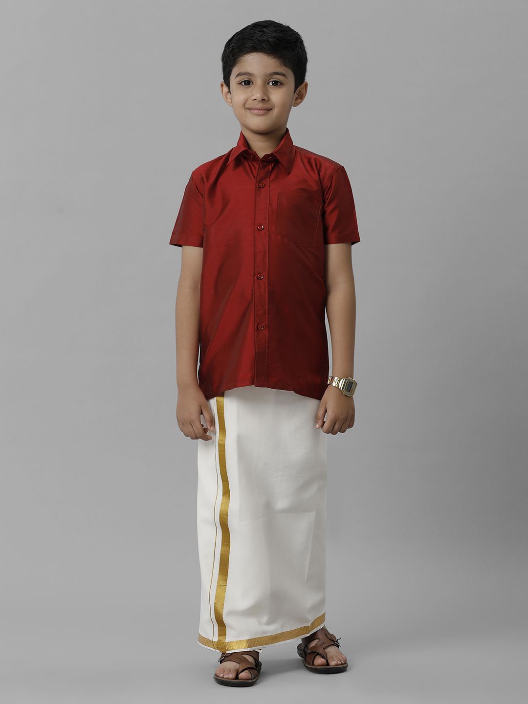 

Ramraj Boys Short Sleeves Shirt with Dhoti, Red