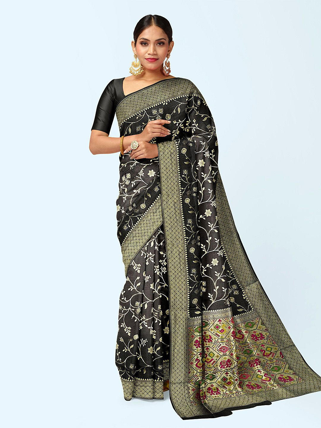 

Meena Bazaar Woven Design Zari Saree, Black