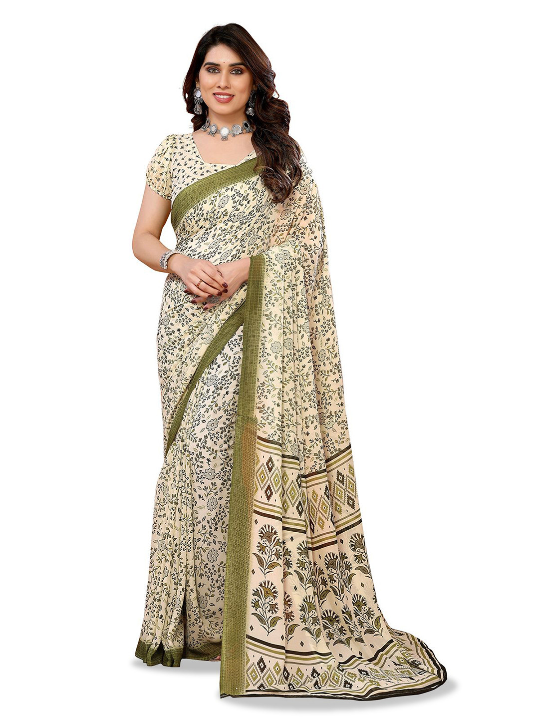 

Moda Rapido Floral Poly Georgette Saree, Green