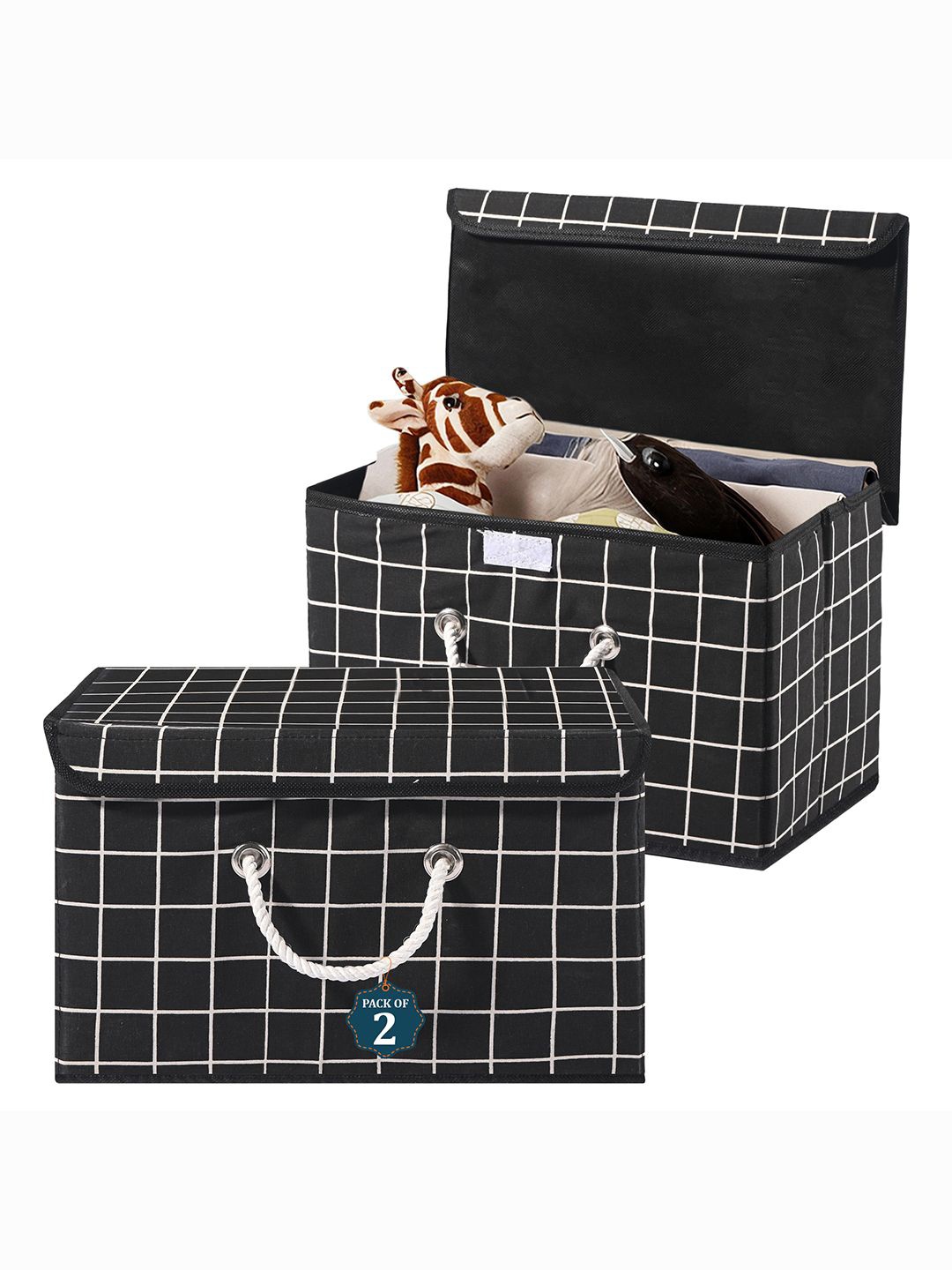 

Kuber Industries Black & White 2 Pieces Checked Cotton Multipurpose Drawer Organisers