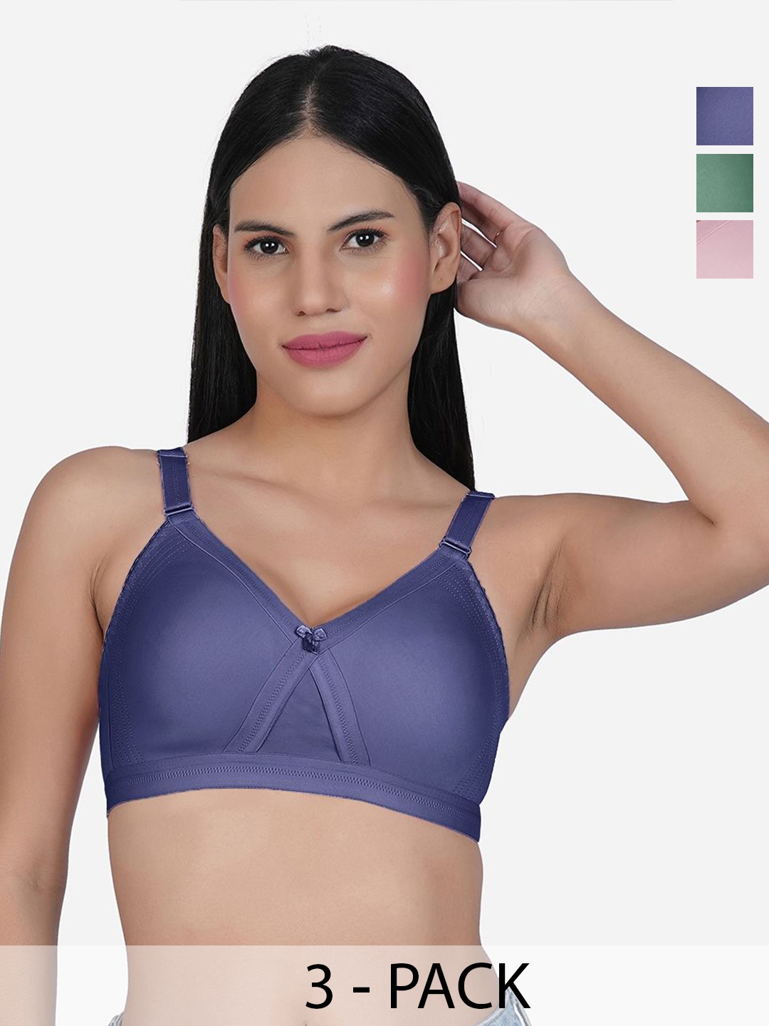 

SHYAM SONS FLAIR Women Pack of 3 Full Coverage Non-Wired and Non Padded Bra, Pink