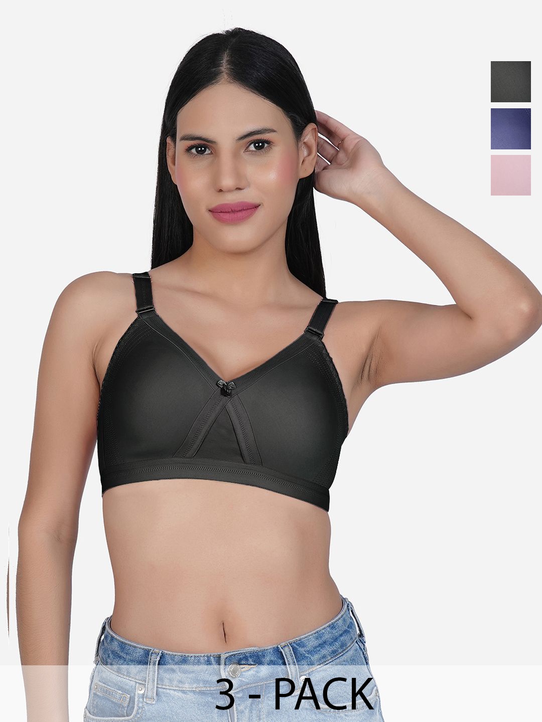 

SHYAM SONS FLAIR Women Pack Of 3 Softline Non-Wired Non Padded Full Coverage Minimizer Bra, Black