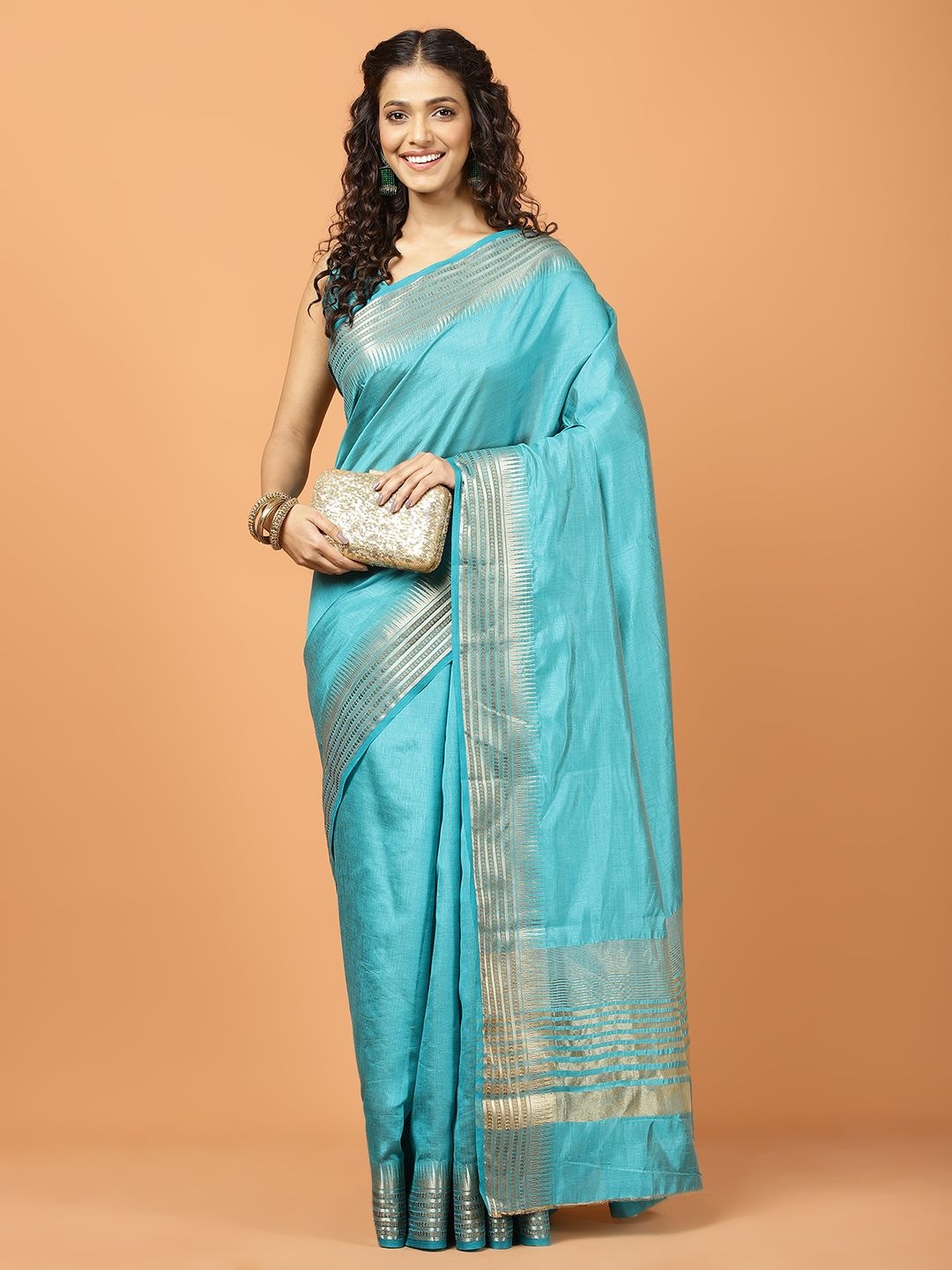 

Meena Bazaar Zari Woven Design Saree, Blue