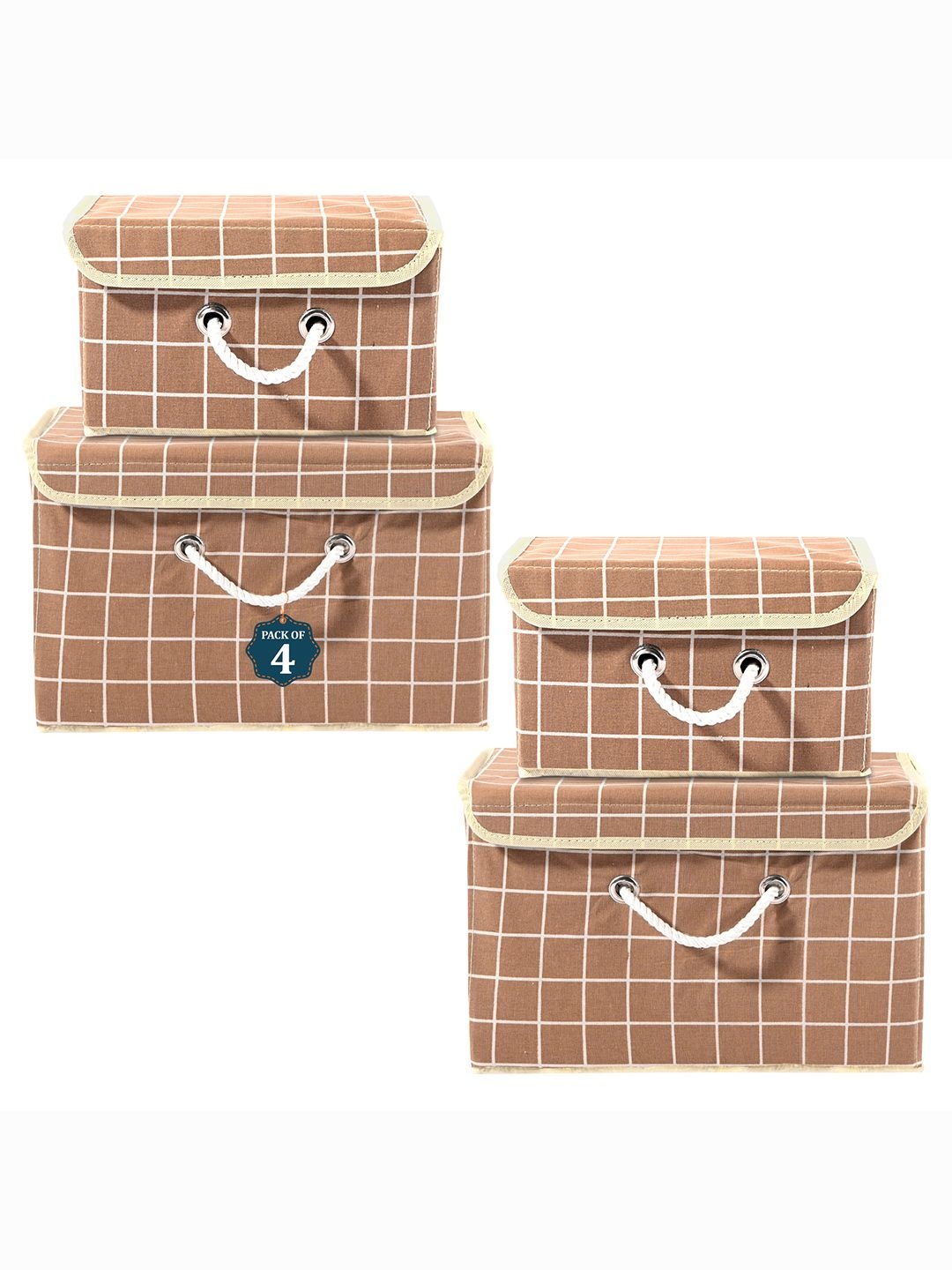 

Kuber Industries Brown & White 4 Pieces Printed Cotton Foldable Drawer Organisers