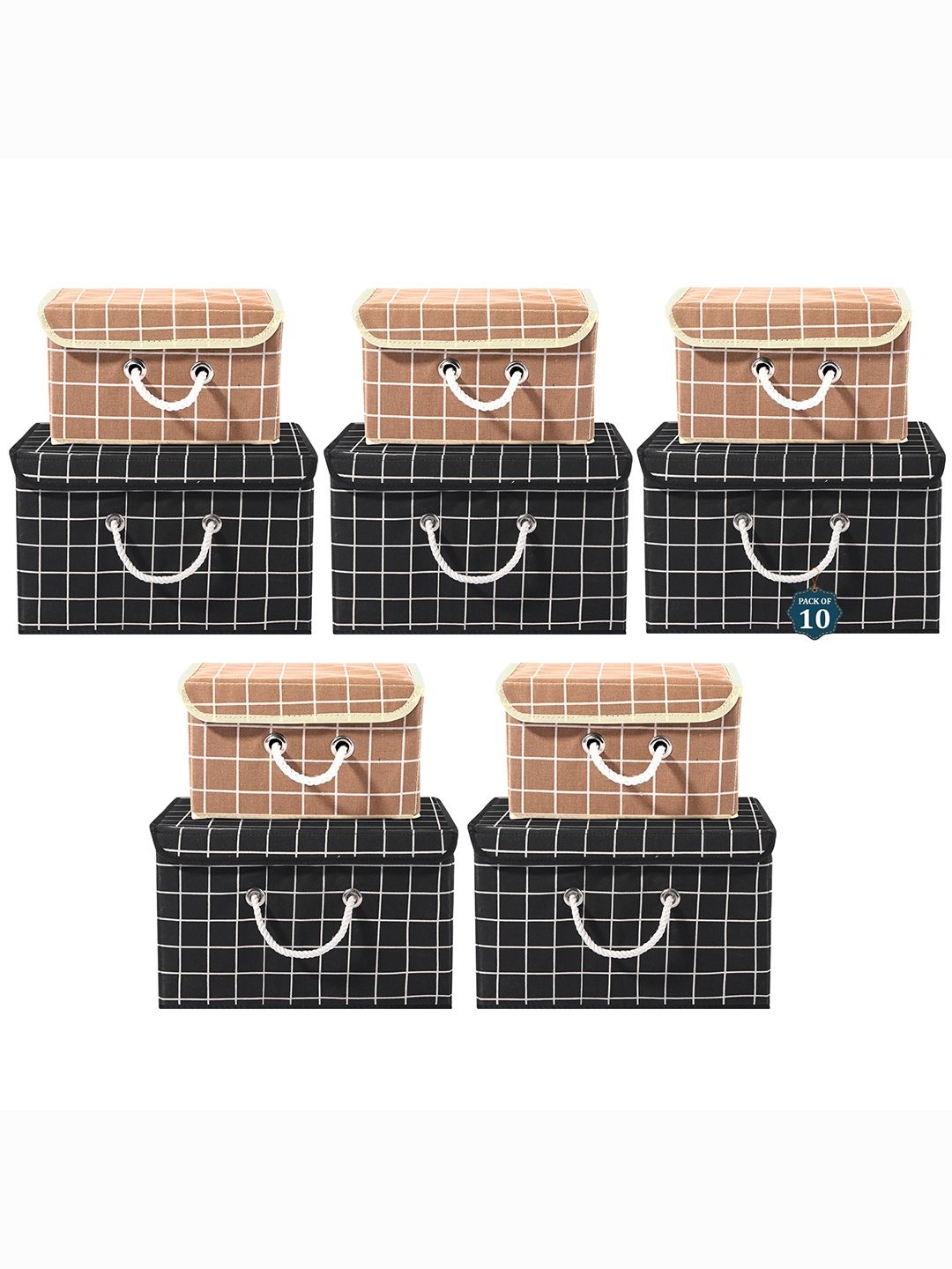 

Kuber Industries Black Set of 10 Reusable Drawer Organiser Printed Storage Basket