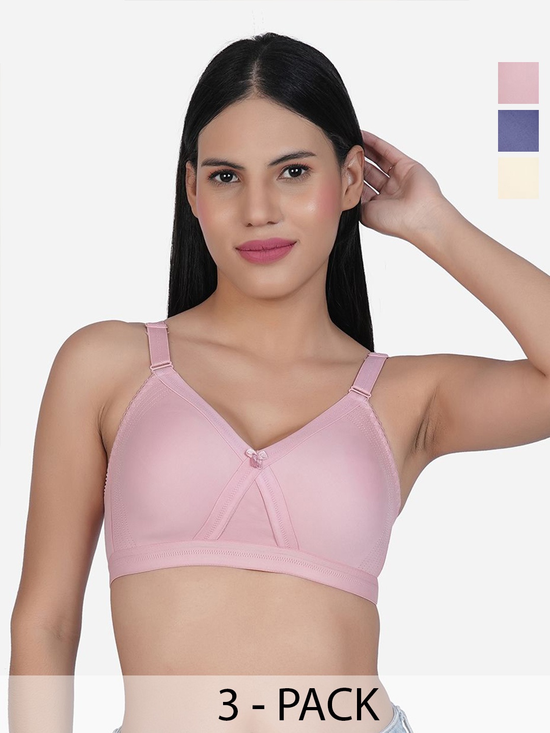 

SHYAM SONS FLAIR Women Pack Of 3 Full Coverage Non Padded Minimizer Bra, Pink
