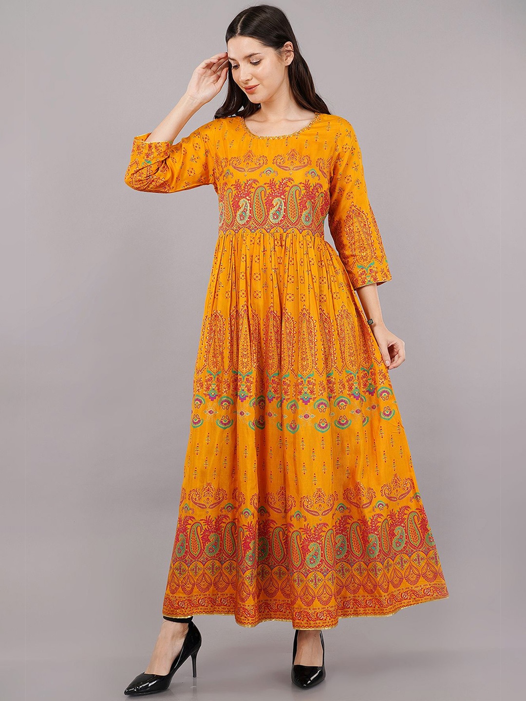 

Avaasa Buy Shruthi Women Ethnic Motifs Printed Fit & Flare Maxi Dress, Mustard