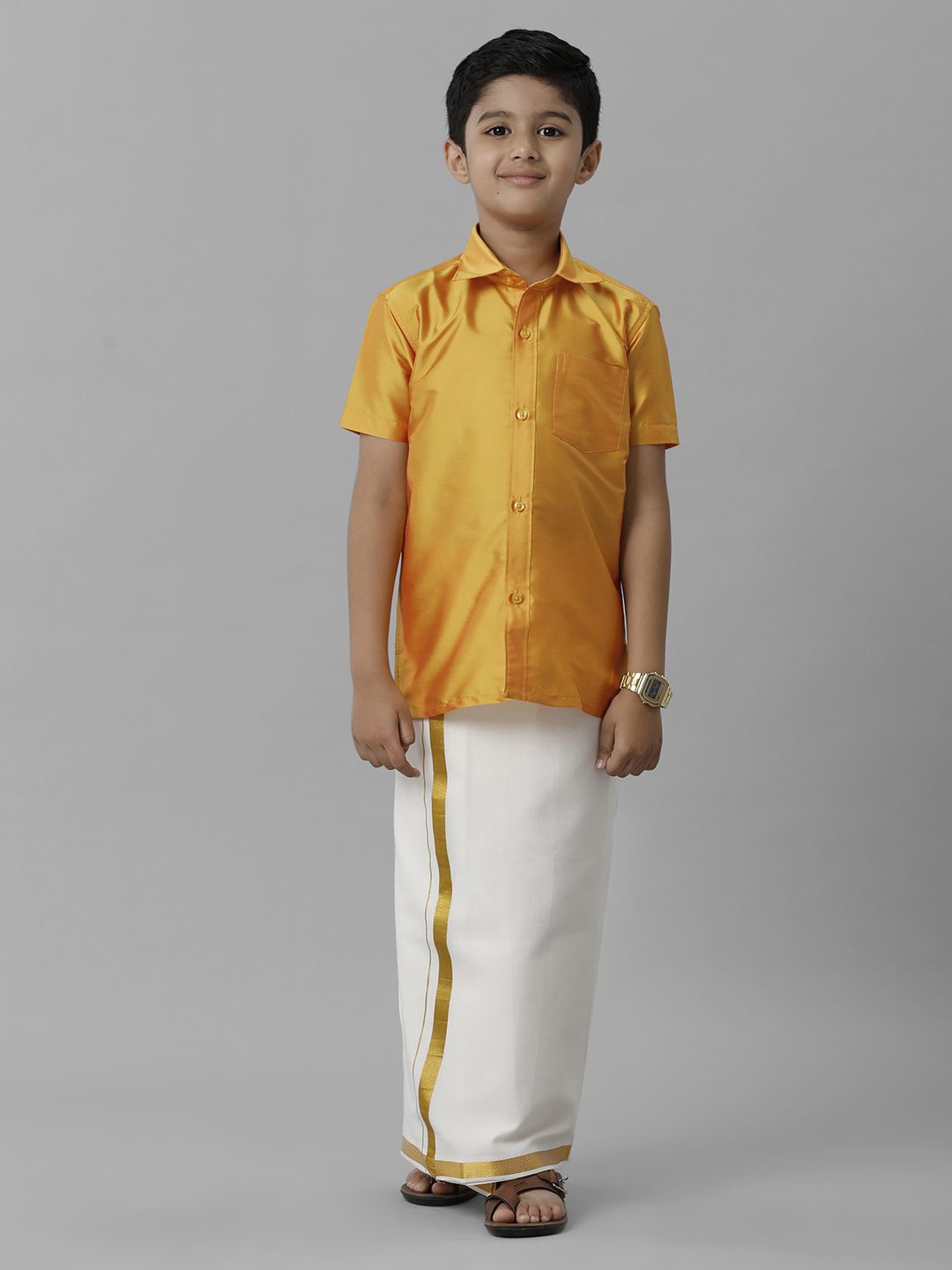 

Ramraj Boys Short Sleeves Shirt with Dhoti, Yellow