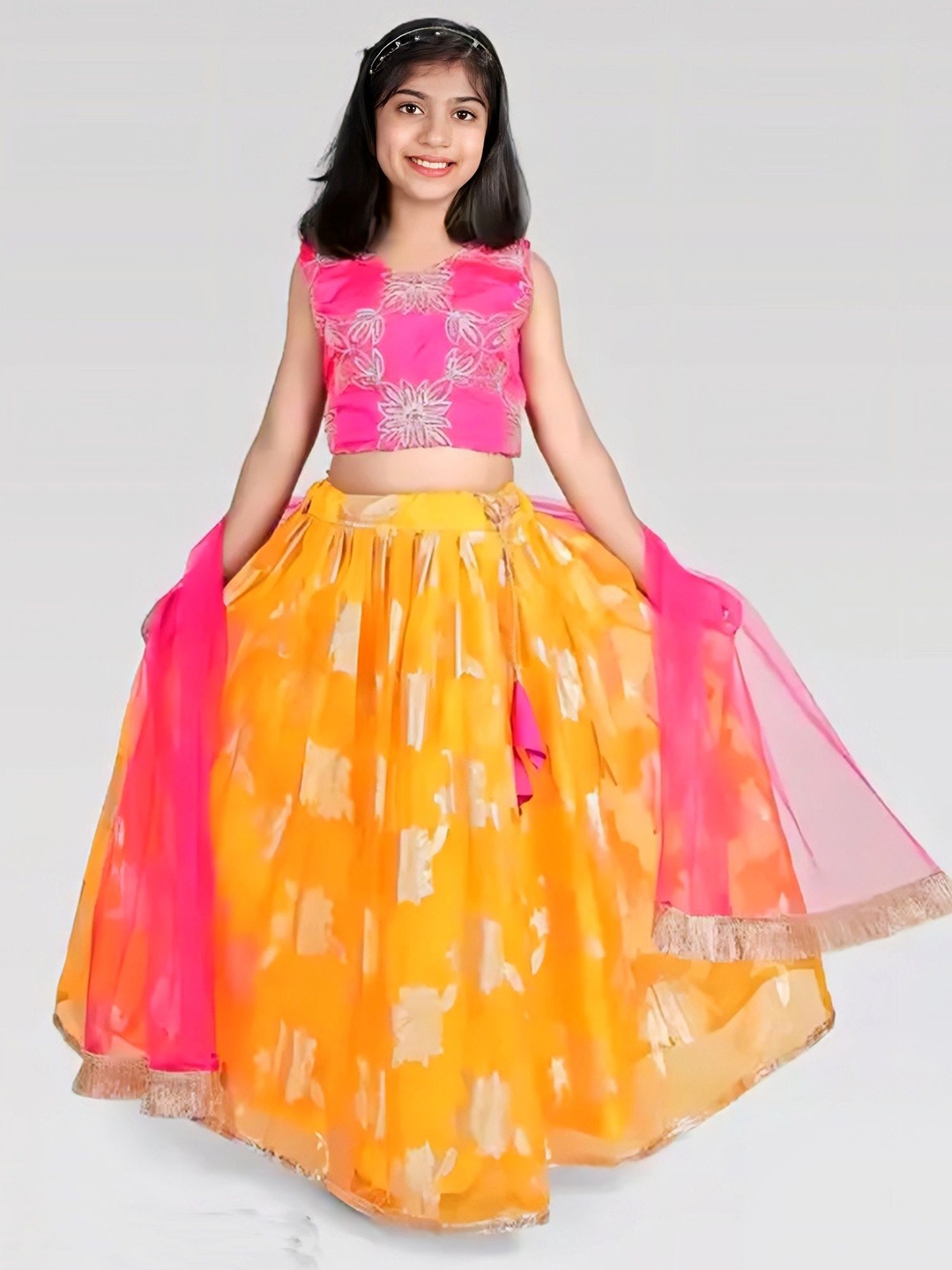 

BAESD Girls Embroidered Ready to Wear Lehenga & Blouse With Dupatta, Yellow