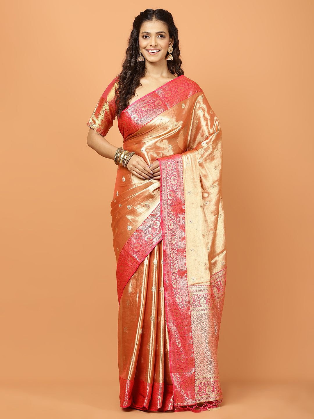 

Meena Bazaar Woven Design Tissue Banarasi Saree, Peach