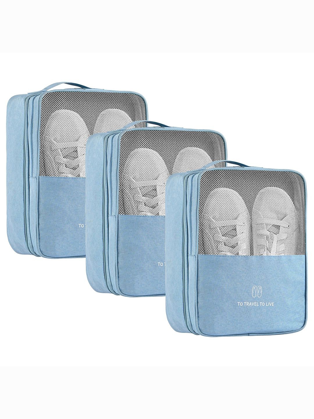 

Kuber Industries Blue 3 Pieces Regular Travelling Shoes Bags Organisers with 3 Layer