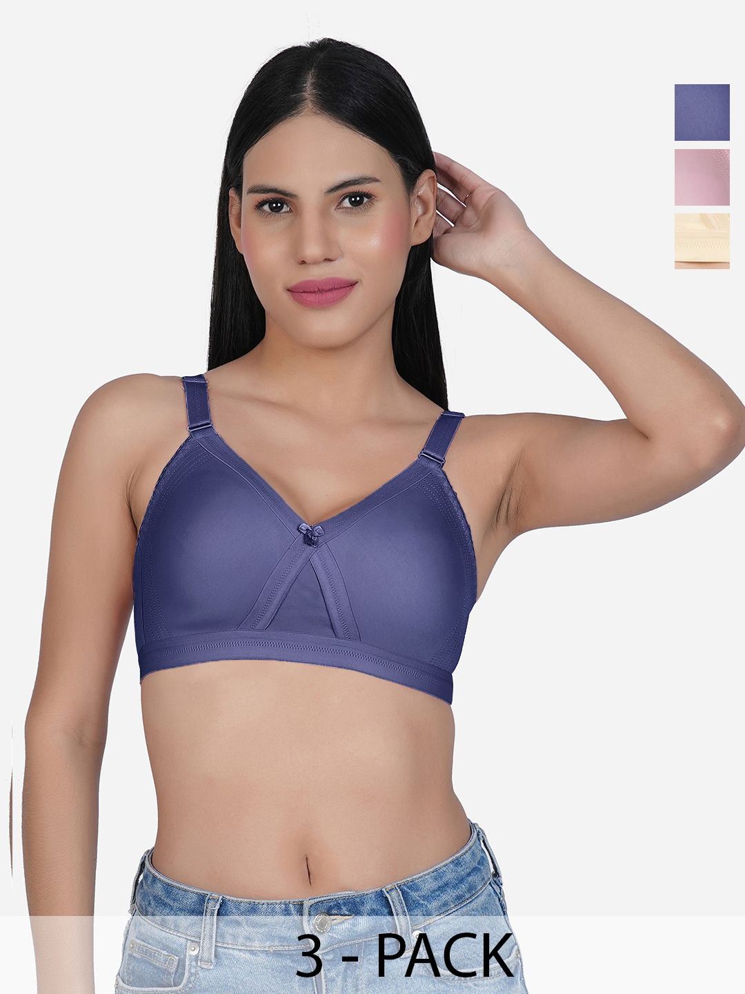 

SHYAM SONS FLAIR Pack Of 3 Full Coverage Underwired Minimizer Bra, Pink