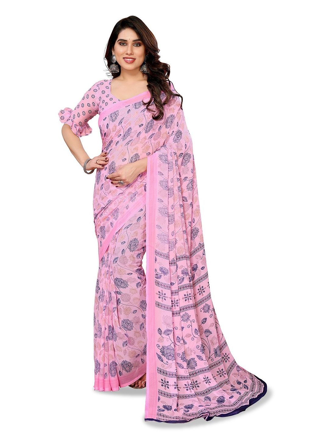 

Moda Rapido Floral Printed Saree, Pink