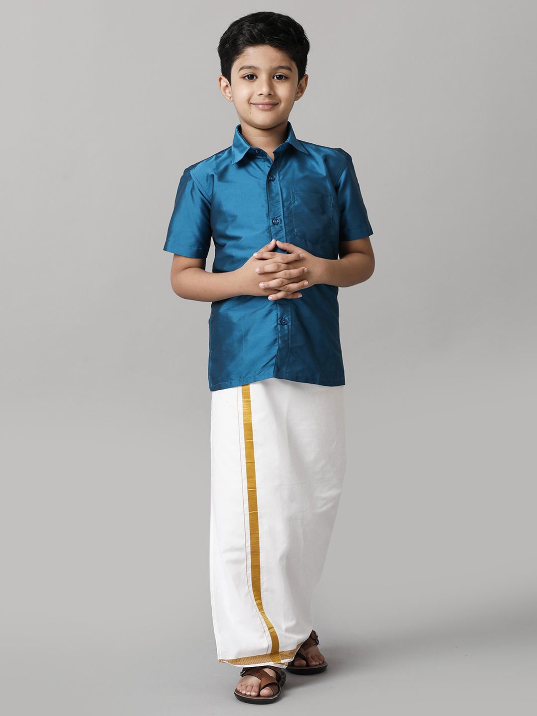 

Ramraj Boys Short Sleeves Shirt with Dhoti, Blue